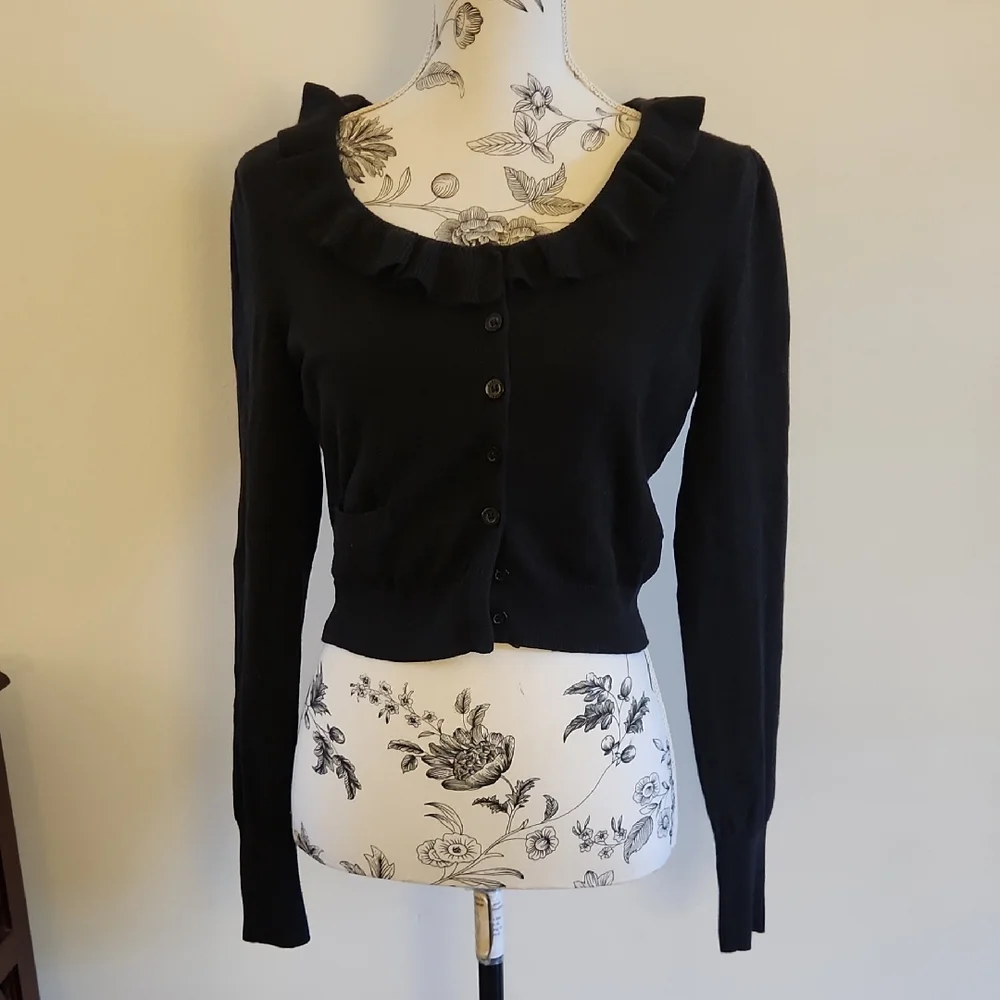 Esprit Black Ruffled Cardigan - Picture 1 of 8